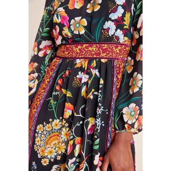 ANTHROPOLOGIE Adair Velvet-Trimmed Midi Dress SIZE 6 - Picture 3 of 12